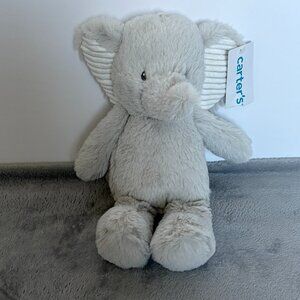Carters Gray Elephant Plush Ribbed Corduroy Ear 10 Inch Stuffed Animal Lovey Toy